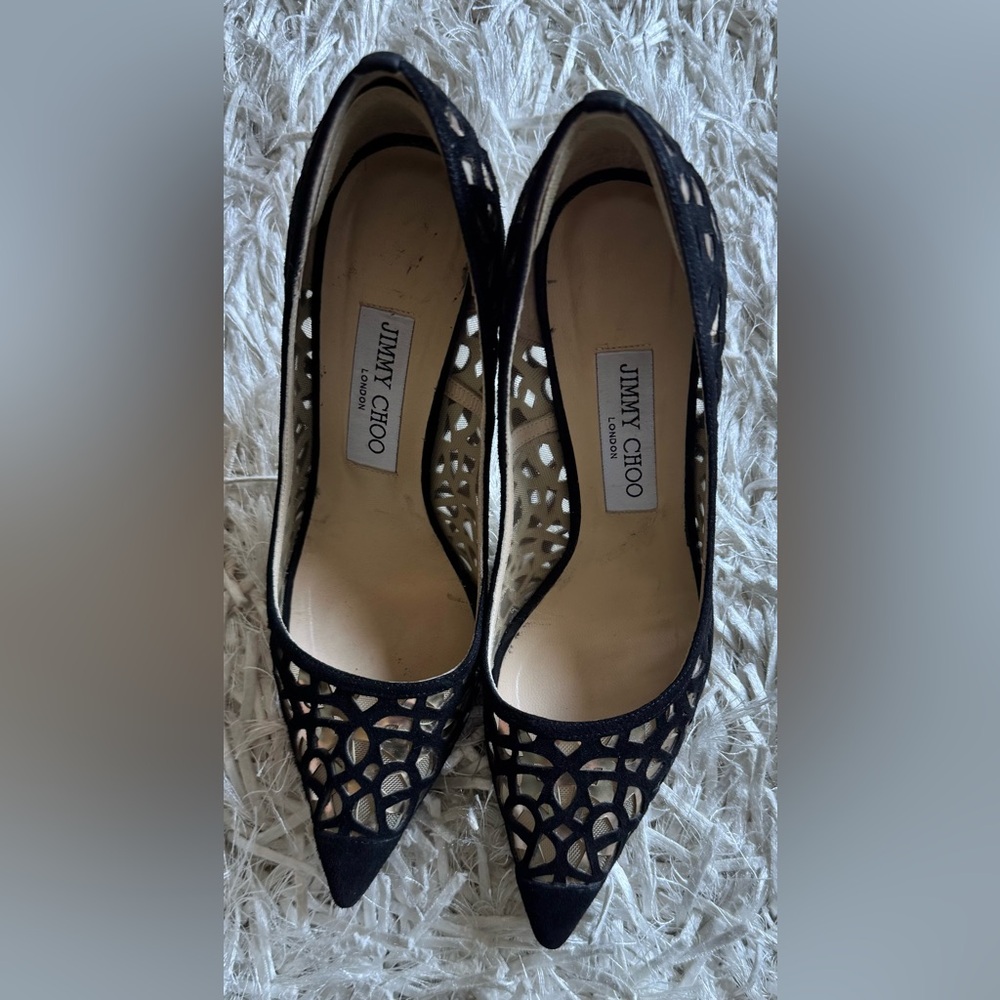 Jimmy Choo black velvet laser cut heels - Picture 8 of 11